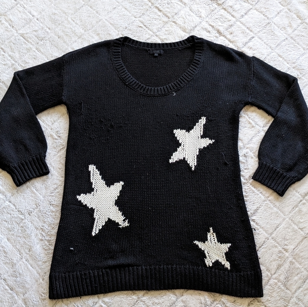 Revolve Hours Oversized Tunic Sweater Women’s Large Black Stars Loose Knit